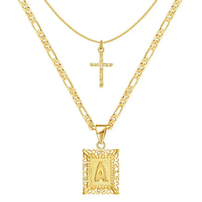 Cross Initial Necklace Set | Gold