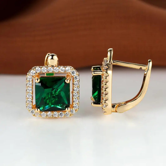 Aretes de circonita cúbica cuadrada verde dorado | Oro