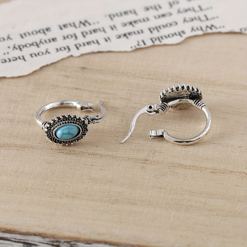 Aretes de aro con cresta turquesa | Oro blanco