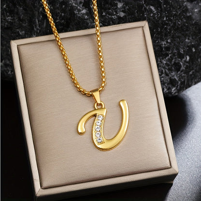 Collar con inicial y detalle de cristal | Oro