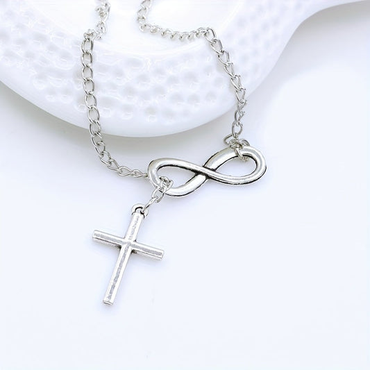 Collar con dije de cruz eterna | Oro blanco