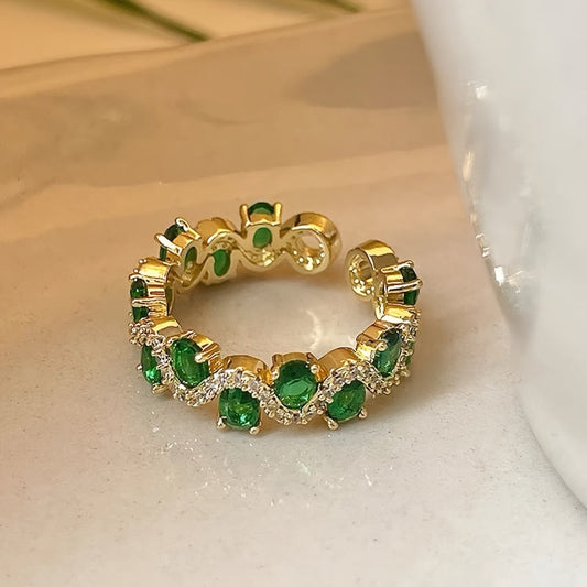 Anillo Abierto Calira Esmeralda Brillante | Oro