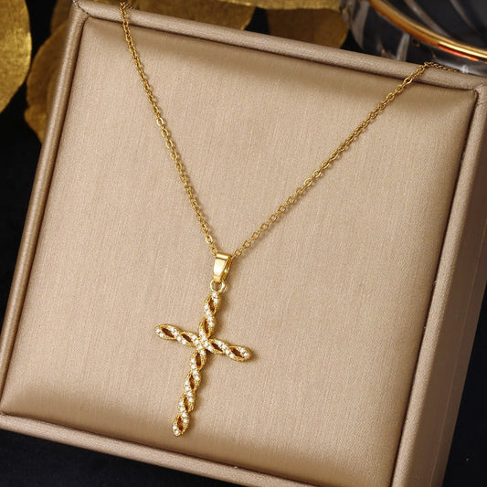 Collar de cruz Crystal Twist | Oro