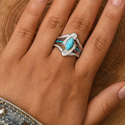Anillo llamativo marquesa de turquesa | Oro blanco