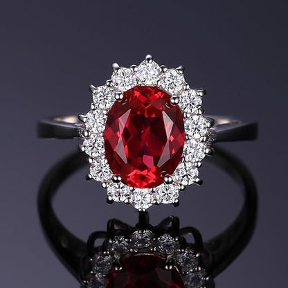 Anillo clásico con halo de rubí | Oro blanco