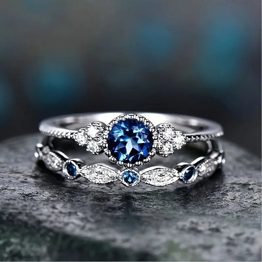 Juego de anillos corona Sapphriel | Oro blanco