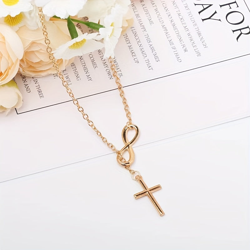 Collar con dije de cruz eterna | Oro blanco