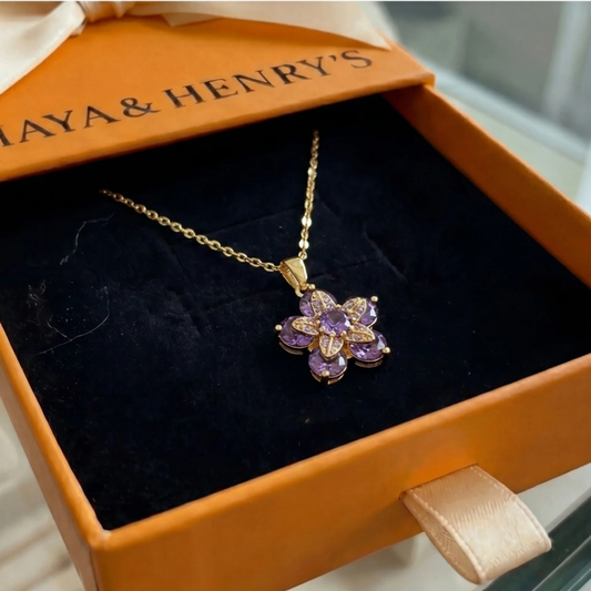 Collar de flor violeta Amelyth | Oro