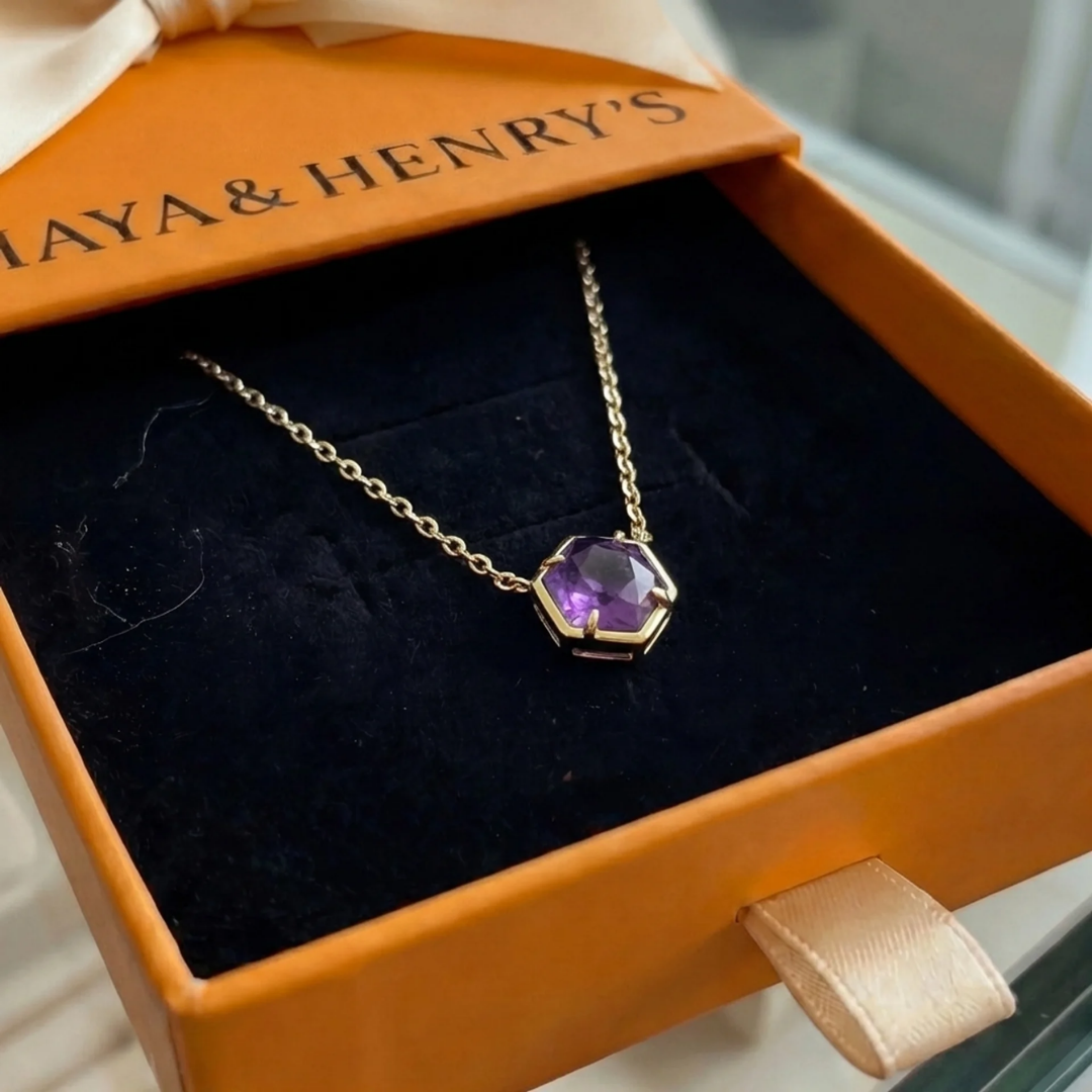 Amethyst Bezel Pendant Necklace | Rose Gold