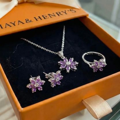 Conjunto de Joyería Amethyst Bloom | Oro blanco