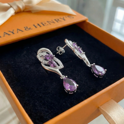 Aretes Glimmer con amatista | Oro blanco