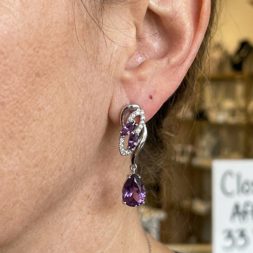 Amethyst Glimmer Drop Earrings | White Gold