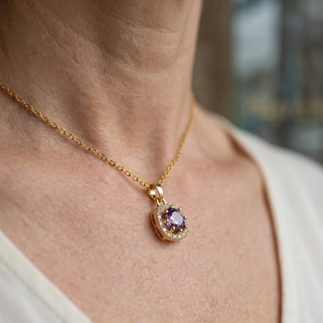 Collar Amethyst Square Pavé | Oro