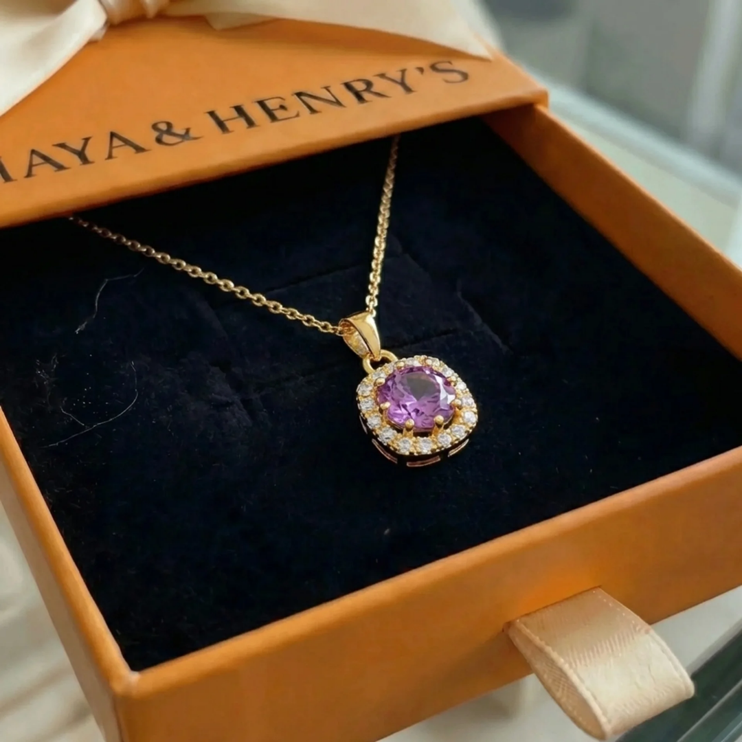 Collar Amethyst Square Pavé | Oro