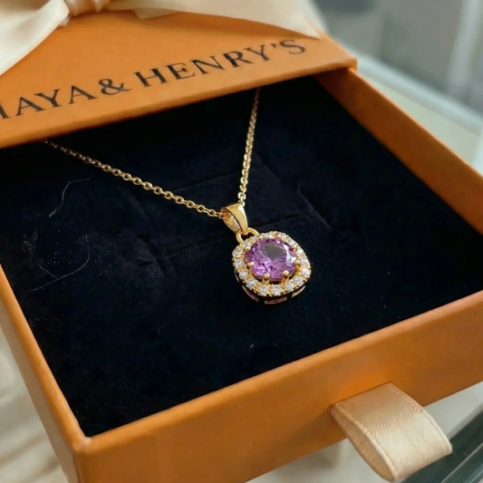 Collar Amethyst Square Pavé | Oro