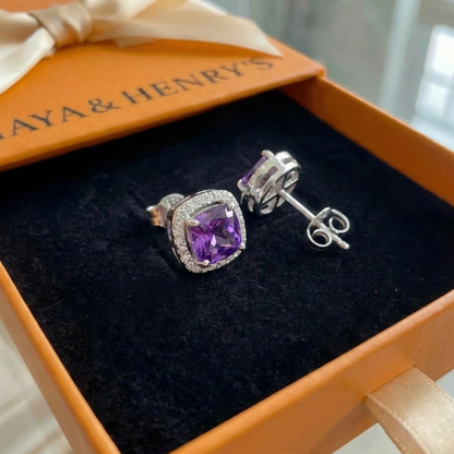 Amethyst Square Pave Studs | White Gold