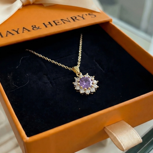 Collar de girasol con amatista | Oro