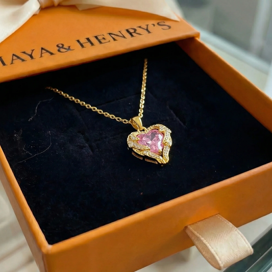 Collar de corazón rosa Angel Embrace | Oro