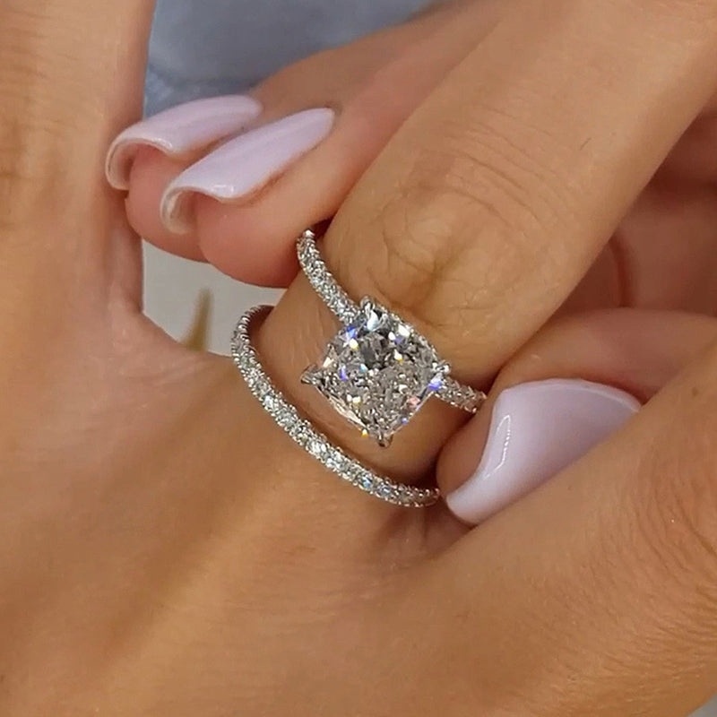 Juego de anillos Bridal Cushion de 2 piezas | Oro blanco