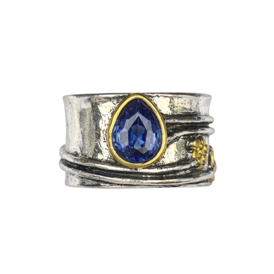 Anillo de Meditación Bohemio con Piedras Preciosas | Oro blanco