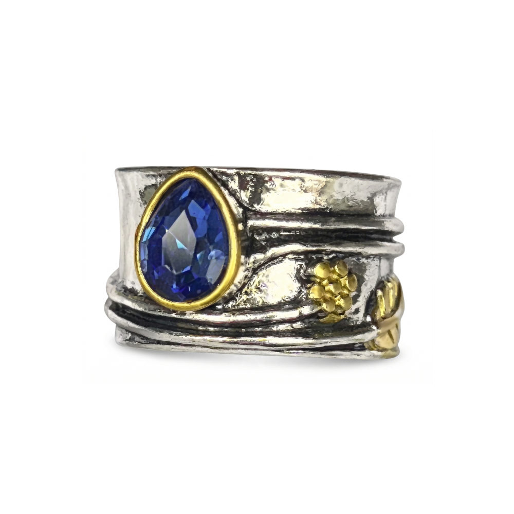 Anillo de Meditación Bohemio con Piedras Preciosas | Oro blanco