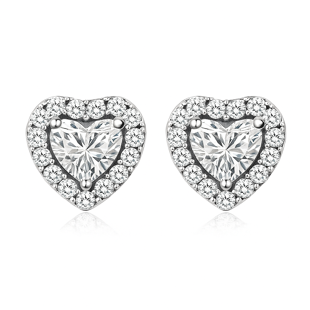 Aretes Corazón Luna | Oro blanco