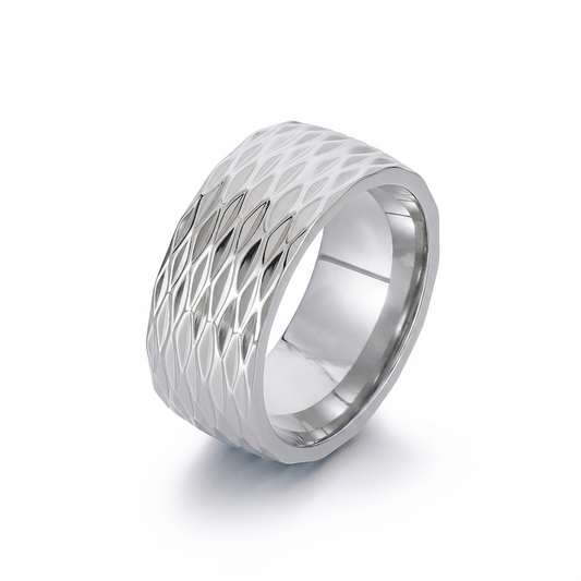 Anillo de banda Kaelis Grid | Oro blanco