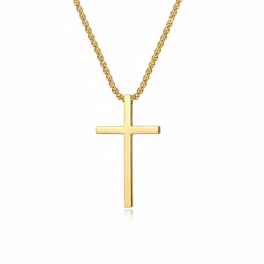 Bezel Cross Necklace | Gold