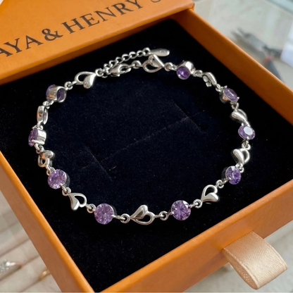 Pulsera de amatista con dije de corazón | Oro blanco