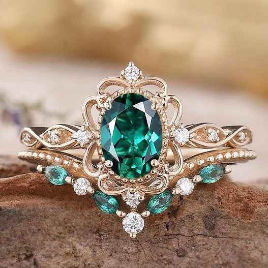 Anillo de corona Aurelle Emerald | Oro rosa