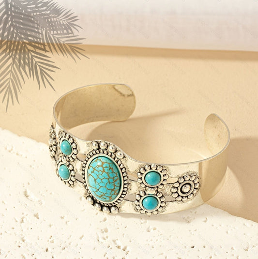 Pulsera rígida de oro blanco con turquesa Seren