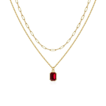 Paperclip Layered Ruby Necklace | Gold
