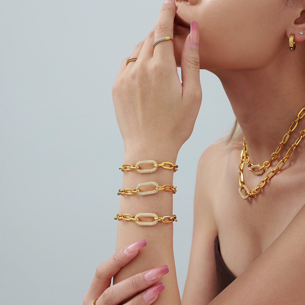 Conjunto de joyas de eslabones de cadena gruesos pavimentados | Oro