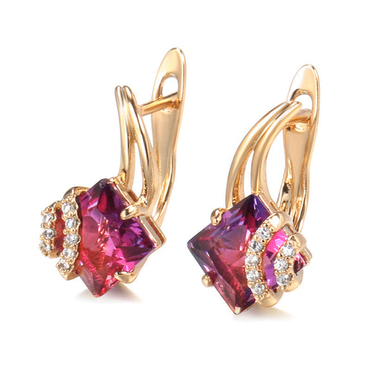 Aretes de cristal cuadrados carmesí | Oro rosa