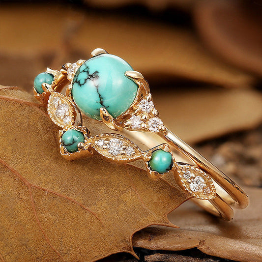 Conjunto de Anillo Corona Turquesa Aureva | Oro