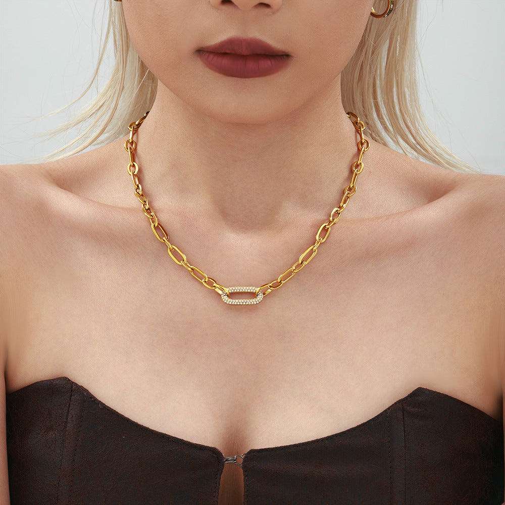 Conjunto de joyas de eslabones de cadena gruesos pavimentados | Oro