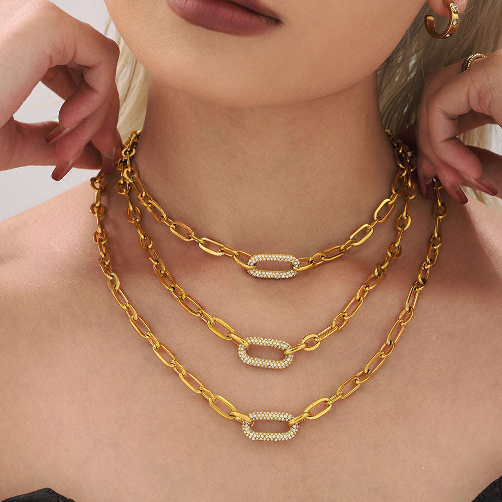 Conjunto de joyas de eslabones de cadena gruesos pavimentados | Oro