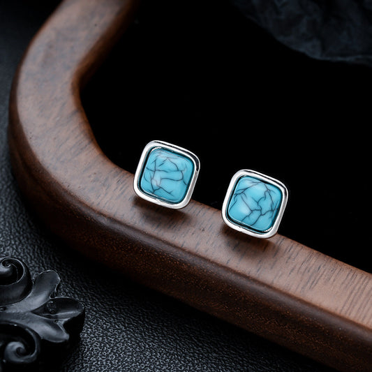 Aretes cuadrados de turquesa | Oro blanco