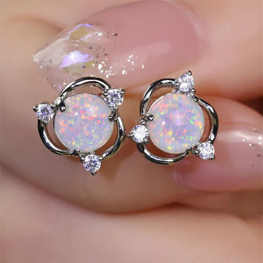Aretes de tres ópalos | Oro blanco