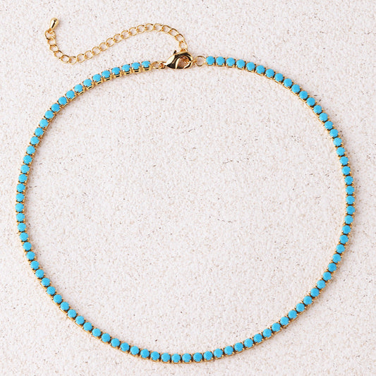 Collar de tenis redondo de turquesa | Oro