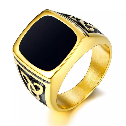 Anillo sello de ónix negro | Oro