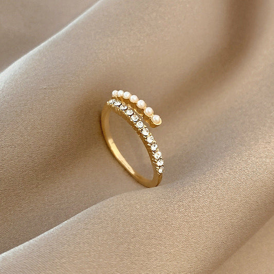 Anillo abierto de perla y cristal Virelle | Oro