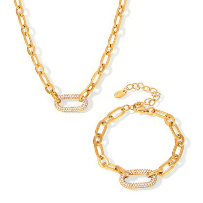 Conjunto de joyas de eslabones de cadena gruesos pavimentados | Oro