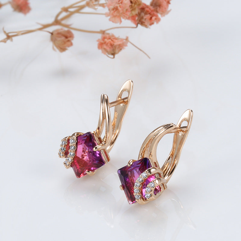 Crimson Square Crystal Earrings | Rosegold