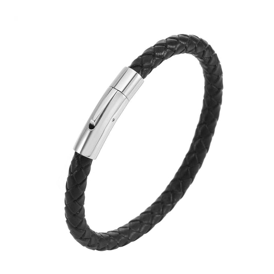 Pulsera de cuero trenzado Valor | Oro blanco