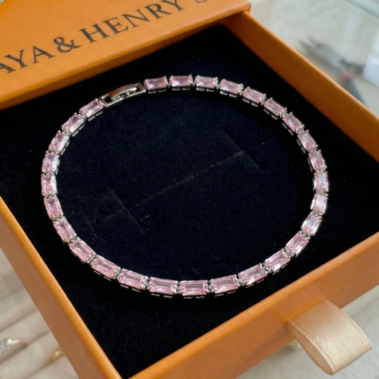 Pulsera de tenis de zafiro rosa talla prism | Oro blanco