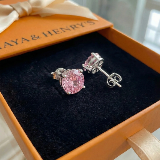 Aretes de botón redondos de zafiro rosa | Oro blanco