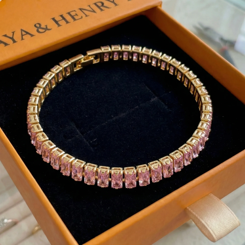 Pulsera de tenis Vertéa con zafiro rosa | Oro