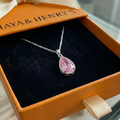 Collar de lágrima rosa | Oro blanco