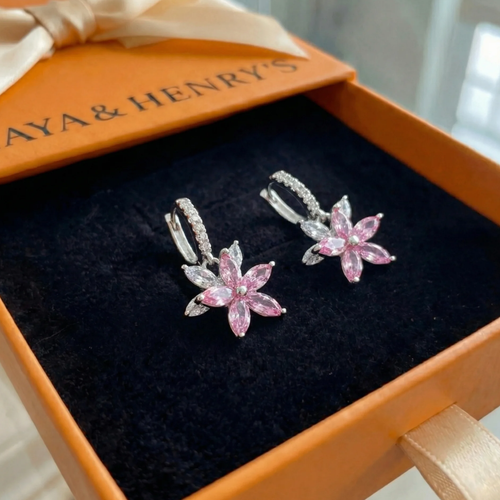 Aretes Thalia Pink Petalburst | Oro blanco